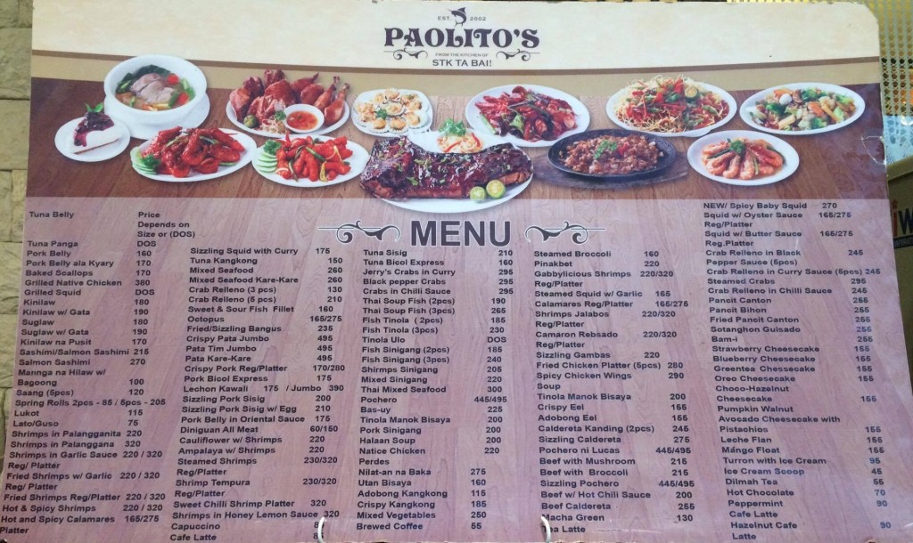 Paolito's menu - SM Seaside branch