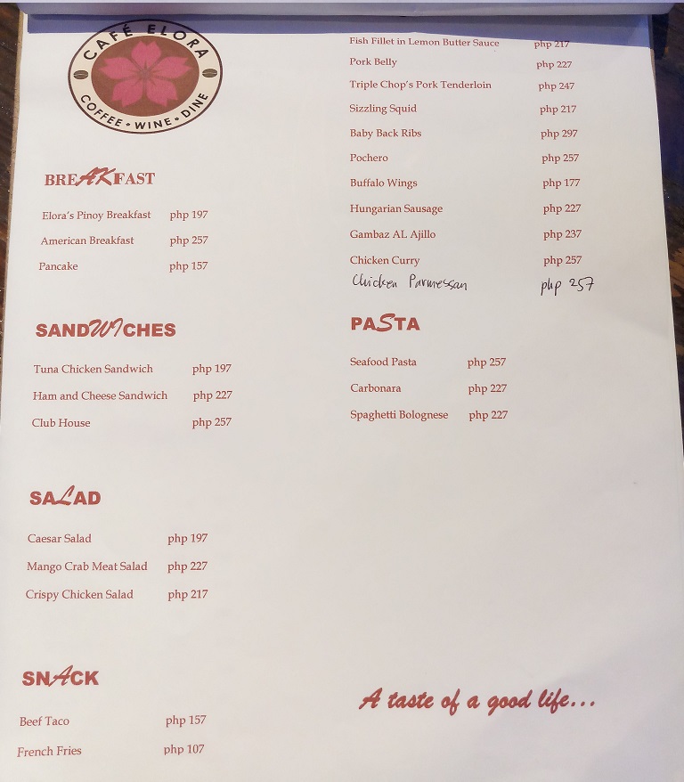 Cafe Elora - menu