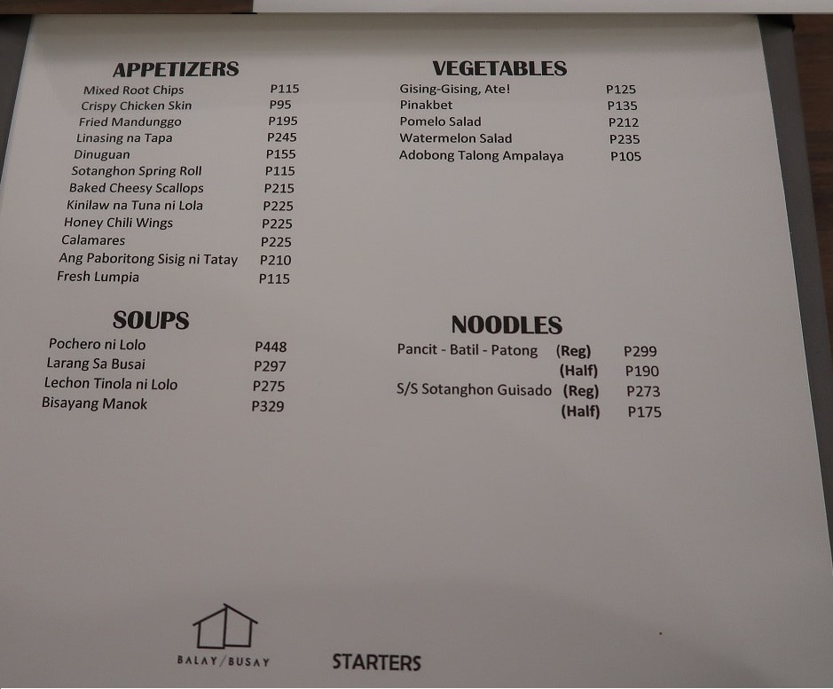 Balay sa Busay Starters