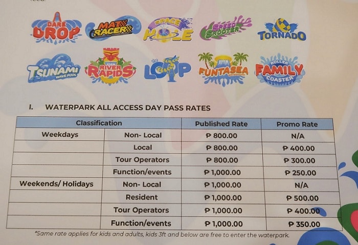 Waterworld Cebu All Day Pass Rates